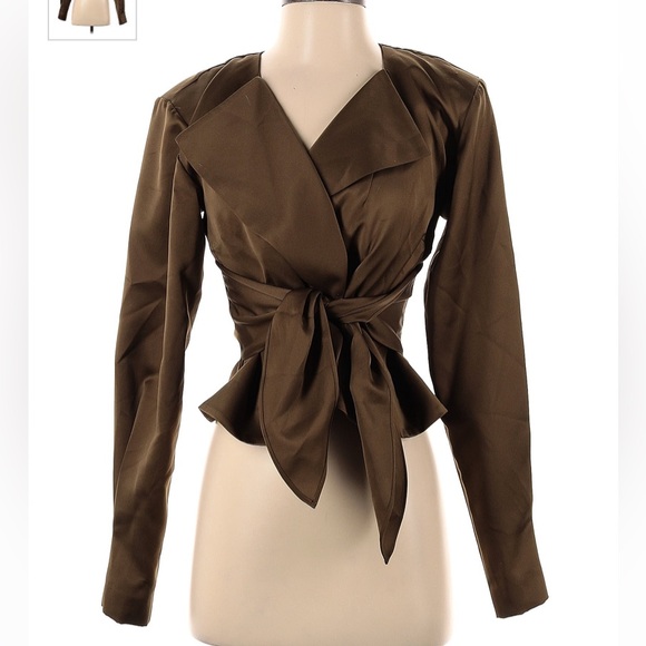 REVOLVE Tops - LPA Faustina satin style olive green shoulder pad long sleeve top light jacket